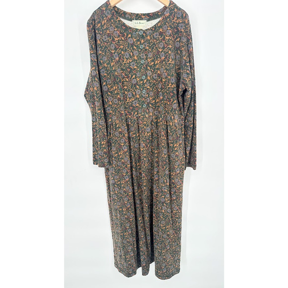 L.L. Bean Dresses & Skirts - Vintage LL Bean Long Sleeve Maxi Dress XL Floral Cottagecore Cotton Boho Grandma